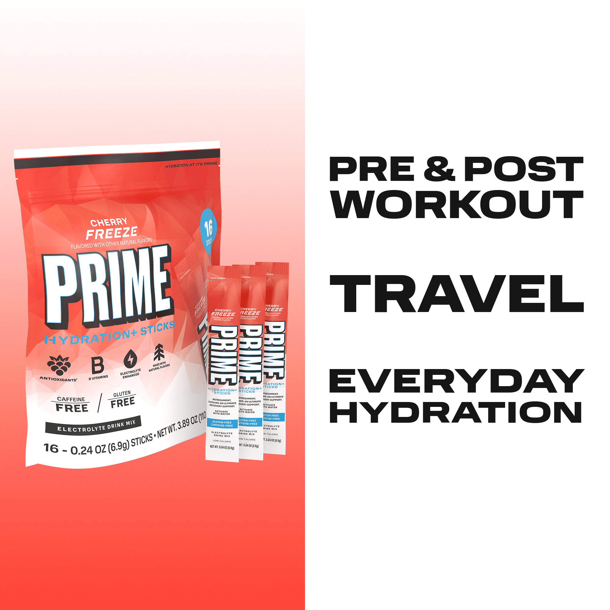 PRIME Hydration+ Cherry Freeze Electrolyte Powder Sticks, Sugar Free, 16 Count