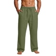 thumbnail image 2 of Mifsaly Cotton Linen Pants for Men Wide Leg Summer Casual Trousers Elastic Waist Drawstring Lightweight Breathable Beach Pant with 4 Pockets XXL, 2 of 9