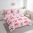 thumbnail image 2 of spefrowx Pink Watercolor Bowknot Twin Bedding for Girls, Cartoon Soccer Sports Bedding Comforter Set, Pink Reversible, 7pcs, 2 of 6