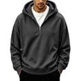 thumbnail image 2 of Men's Quarter Zip Hoodie Oversized Pullover Sweatshirt, Drawstring Hood Long Sleeve Athletic Workout Outdoor Casual Hooded Top Dark Gray L, 2 of 8