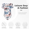 thumbnail image 4 of KLL Women 's Crew Neck Bodysuit Jumpsuits Retro Butterfly Print Short onesies Stretch T Shirts, 4 of 7