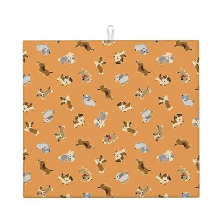 

Vsdgher Cute Puppy J Print Dish Drying Mat Kitchen Counter Mat Dish Drying Pad for Dishes Utensils Pots and Pans 16 x 18