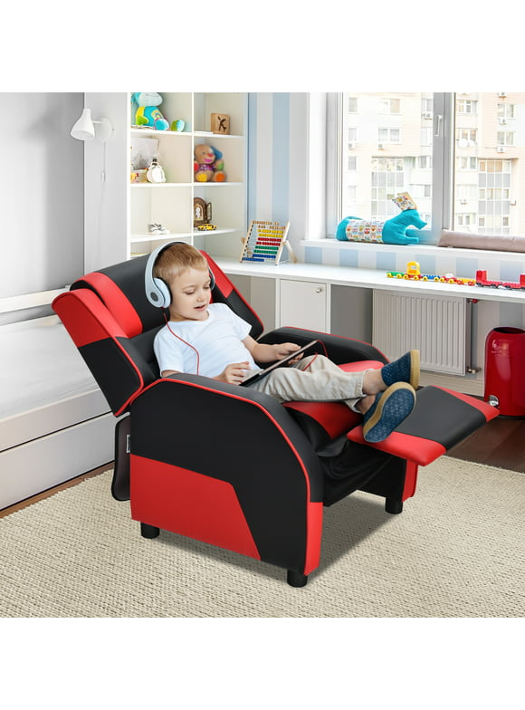 Infans Kids Youth Gaming Sofa Recliner w/Headrest & Footrest PU Leather Red