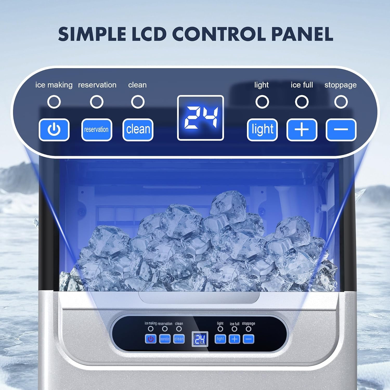 Commercial Ice Maker Machine, 80LBS/24H Under Counter Ice Maker, Stainless Steel Freestanding Ice Machine with 22LBS Bin, Self-Cleaning, Scoop, Ideal for Home Bar Offices