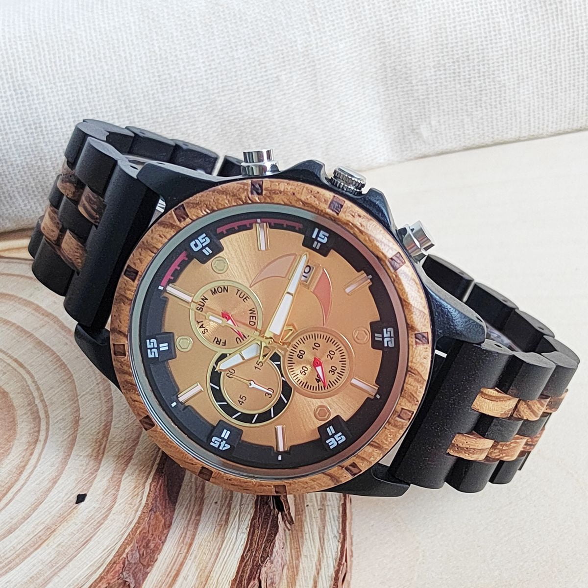 Luxury Retro Timepiece Quartz Movement, Elegant Watch for Men, Durable and Precise Timekeeping, Wooden Round Dial Mechanical Watch, Wooden Strap, Classic Vintage Style