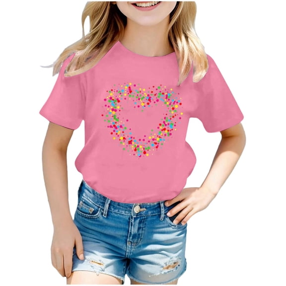 WMQPNNS Girls Summer Tops Loose Girls Shirts Size 14 16 Short Sleeve Tee Soft Comfy Crewneck Cotton Tunic Shirt Spring Summer Clothes(Size 4-5 Years, a-Pink)