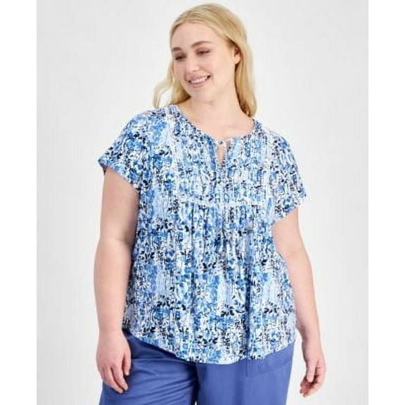 Tommy Hilfiger Floral-Print Pleated Scoop Neck Blouse, Women's