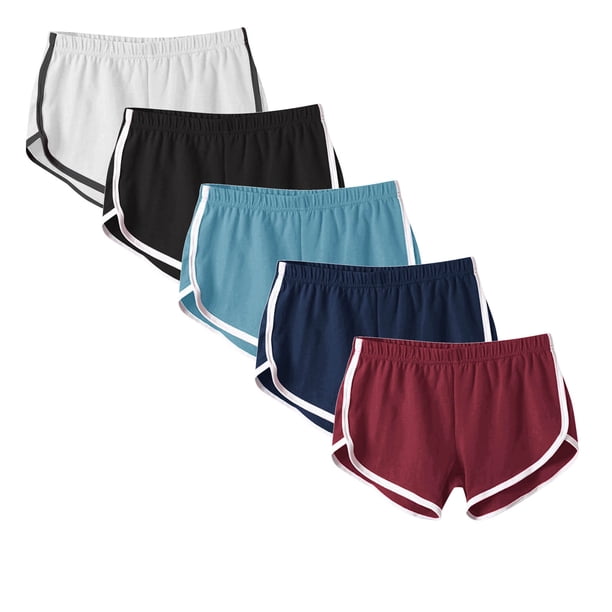 Puntoco Pantalones cortos de algodón para mujer, 5 piezas, cintura elástica, pantalones cortos casuales de verano para mujer