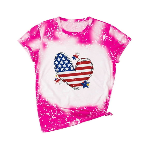 Odeerbi Independence Day Mother Daughter Matching Outfits Patriotic Shirt for Girls Parent Child Summer 2025 Fashion Mother's Day Short Sleeve T-shirt Hot Pink