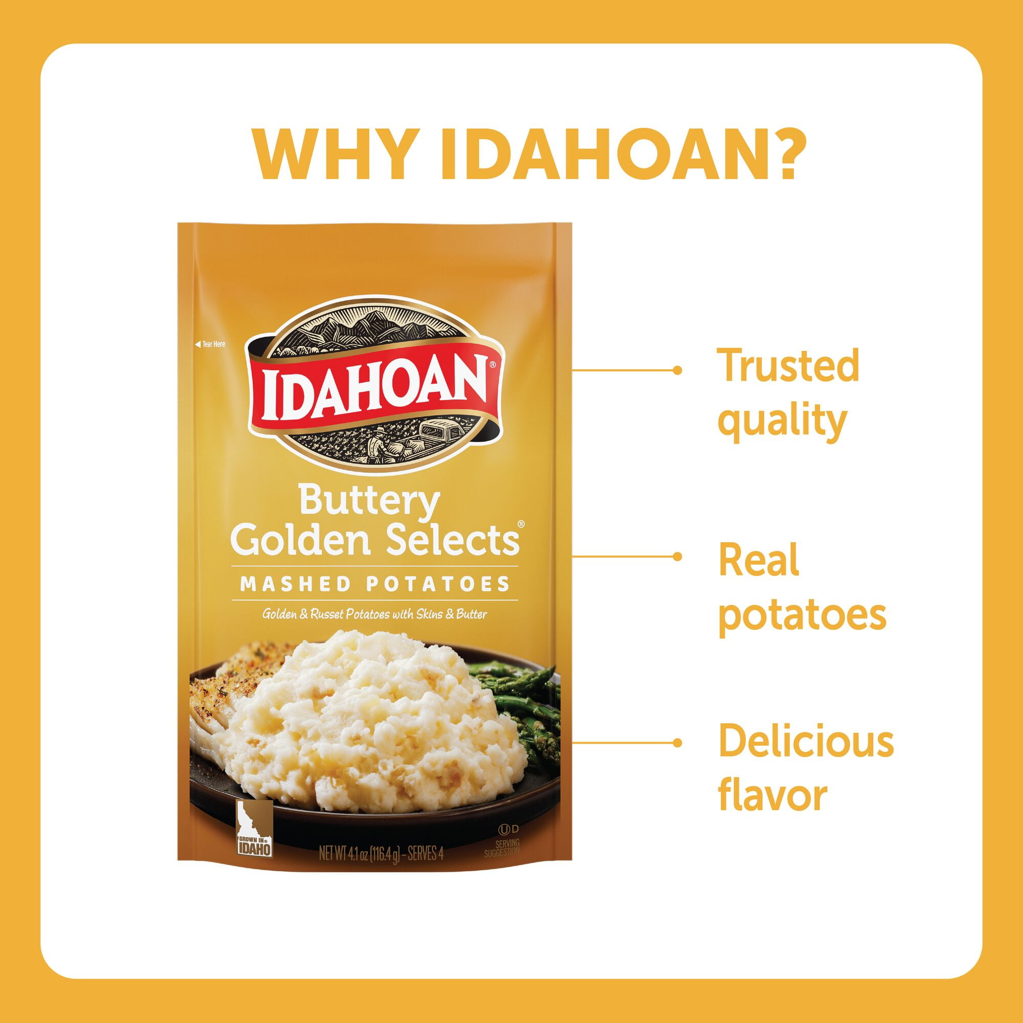 (10 pack) Idahoan Buttery Golden Selects Mashed Potatoes, 4.1 oz Pouch