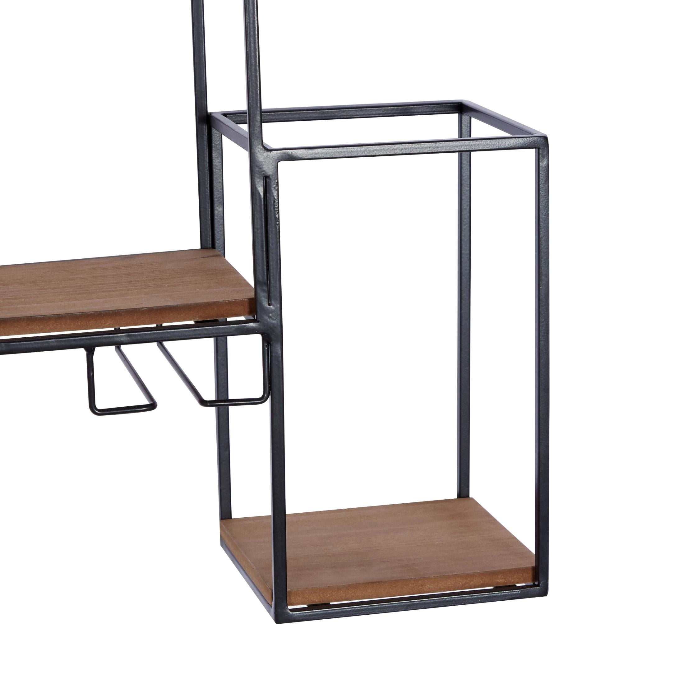 DecMode 36" x 16" Black Metal Geometric 7 Bottle Wall Wine Rack with 5 Glass Holder Slots, 1-Piece