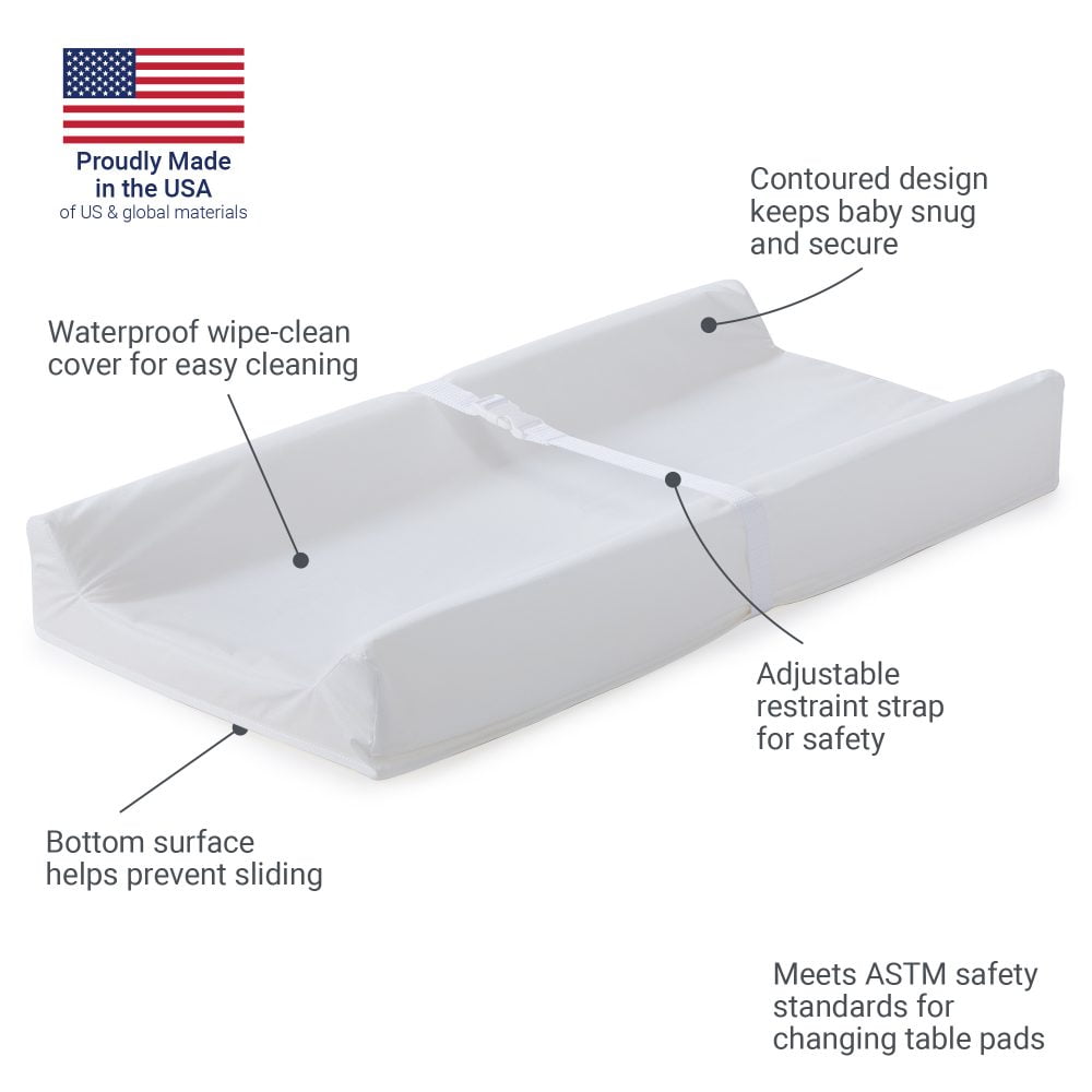 Kolcraft Waterproof Easy-Clean Contoured Diaper Changing Pad, White