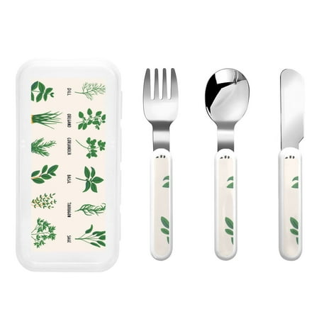 

Cauagu Herbs Print 3-Pieces Toddler Cutlery Set Kids Silverware Set with Spoons Forks & Knife Stainless Steel Utensils for Kids Dishwasher Safe
