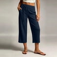 thumbnail image 2 of Capris for Women Mid Waisted Wide Leg Cropped Pants Casual Loose Side Tie Summer Vacation Trousers with Pockets Dark Blue XL, 2 of 7