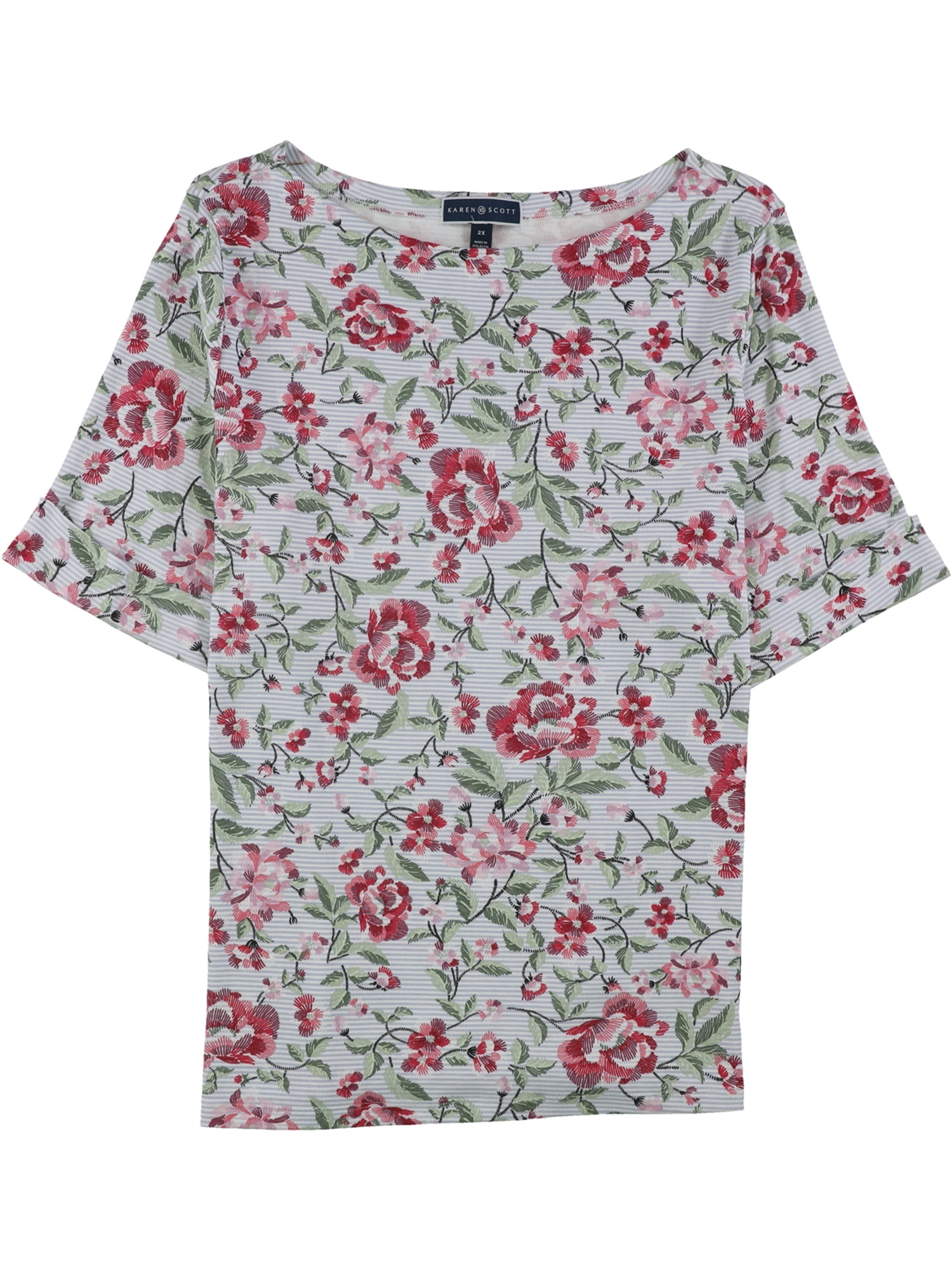 Karen Scott Womens Printed Basic T-Shirt white 1X - Plus Size | Walmart ...