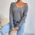 thumbnail image 5 of Weiqiqre Womens Sweaters V Neck Oversized Sweaters for Women Off Shoulder Loose Knit Jumper Pullover Tops, 5 of 9