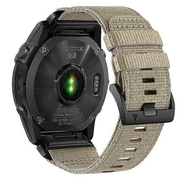 (Khaki)Nylon Canvas Watch Band For Garmin Fenix 7 / Forerunner 965 / 955 / 945 / 935 Quick Release Wrist Strap