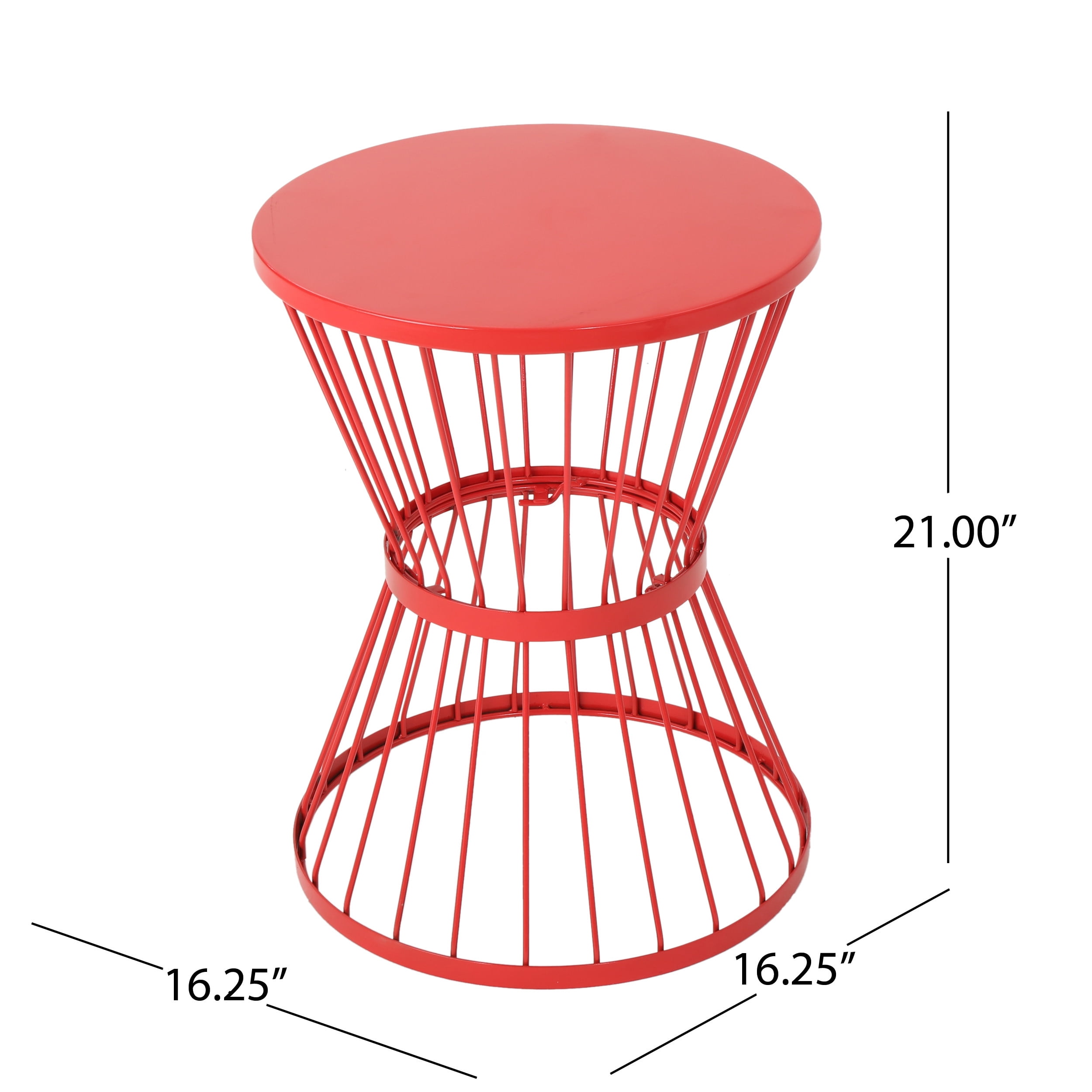 Hourglass Side Table, 16 Inch Stainless Steel Open Cage Design End Table for Patio Balcony, Rust