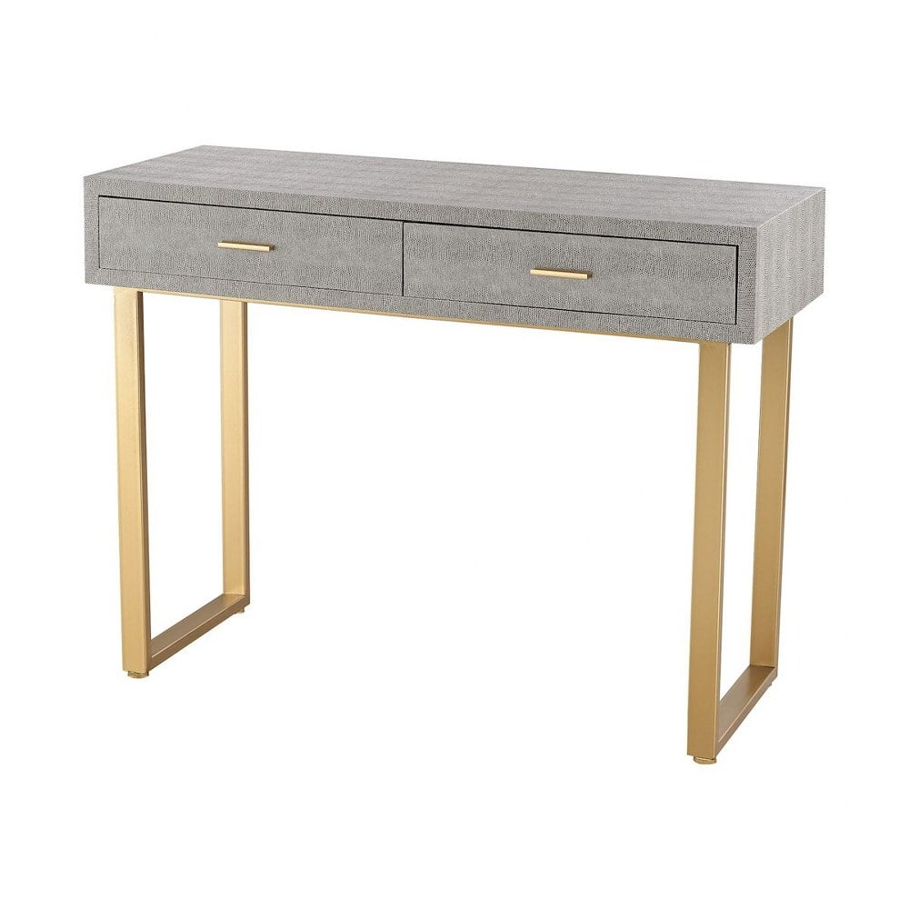 40 Inch Art Deco Style Writing Desk In Grey With Gold Finish