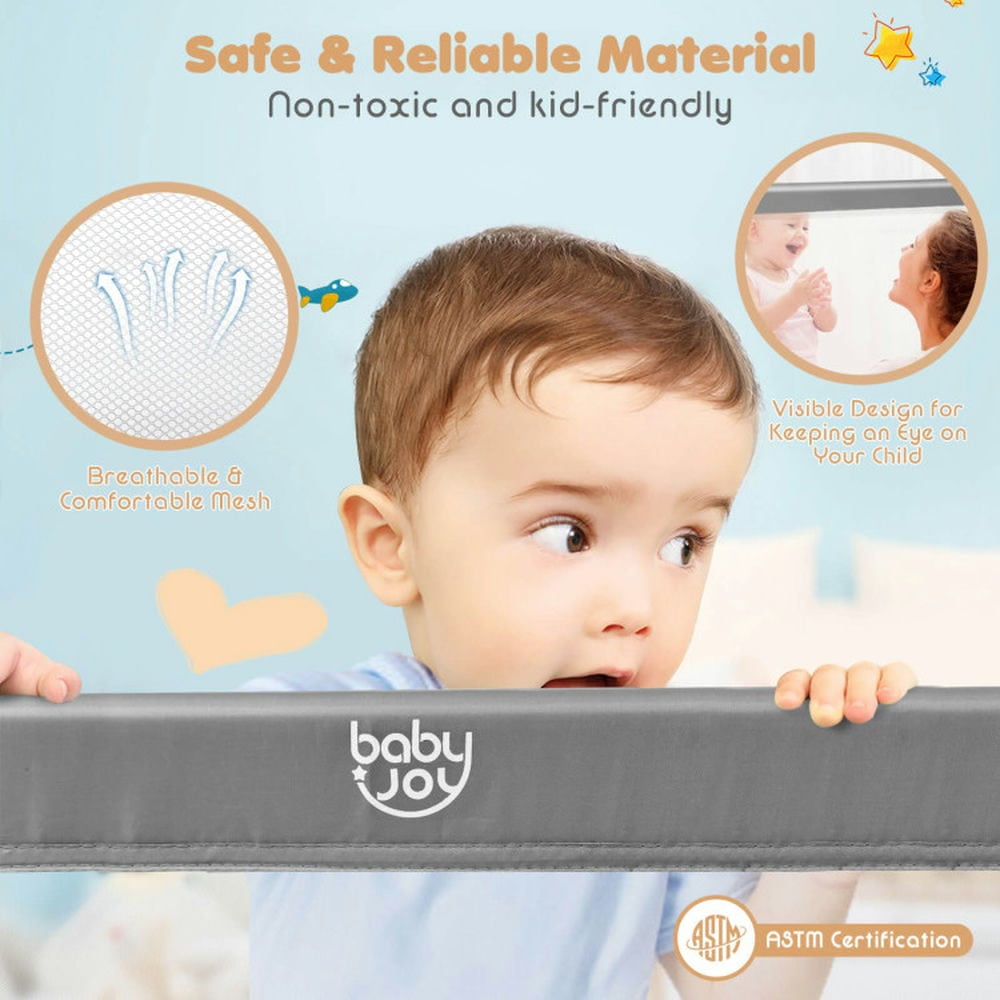 Spaco 59 Inch Folding Breathable Baby Bed Rail Guard with Safety Strap, Bed Rail, Versatile Bed Guardrail for Queen, King, Twin, and Bunk Size Beds, Gray