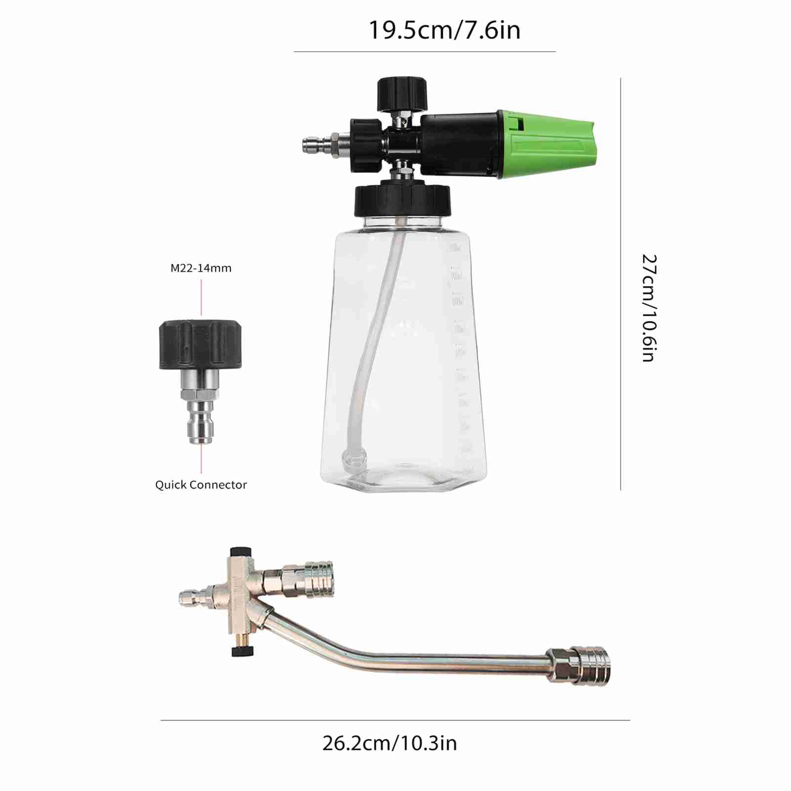 Foam Foam Cannon, Car Foam Blaster Wide Neck Soap Sprayer For Pressure Washer With 1/4'' Quick Connector, 1L Transparent Bottle
