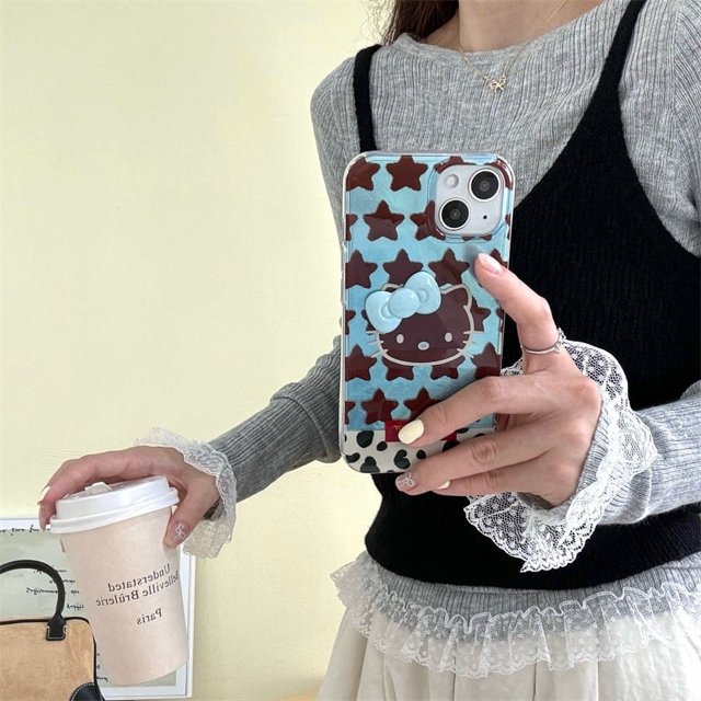 Funda de teléfono con dibujos animados de Hello Kitty para iPhone 16, Apple 15ProMax/14/13 con empalme de estrellas de Maillard