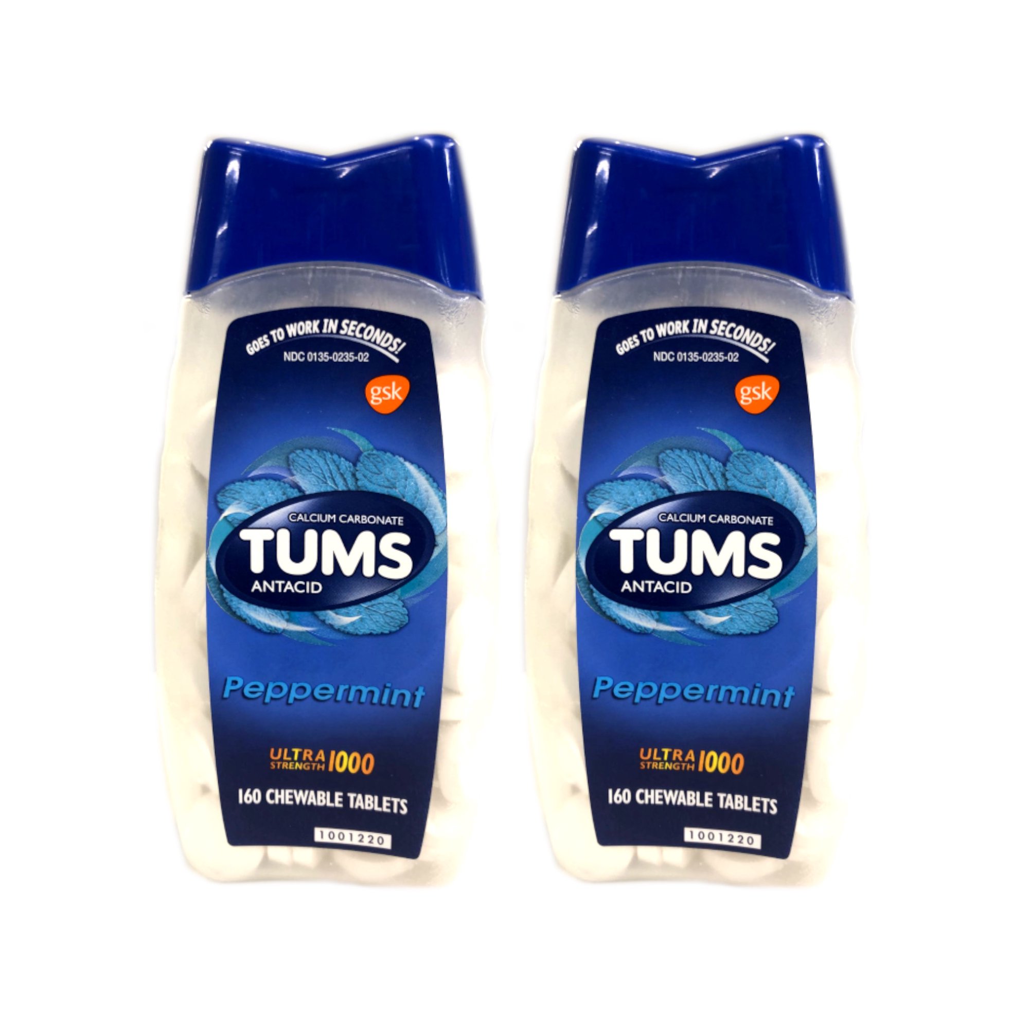 Tums Antacid Peppermint Ultra Strength Chewable Tablets, 160 Count - Pack of 2