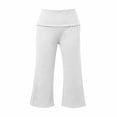 thumbnail image 4 of Y-Sunset Girls Fold Over Waist Yoga Pants, Kids Soft Stretchy Wide Leg Cropped Pants, Casual Flowy Culottes for Everyday Wear(White/5-6 Years), 4 of 4
