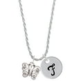 thumbnail image 1 of Delight Jewelry Filigree Curls Butterfly Silvertone Script Initial Disc - F - Charm Necklace, 20"+3", 1 of 4