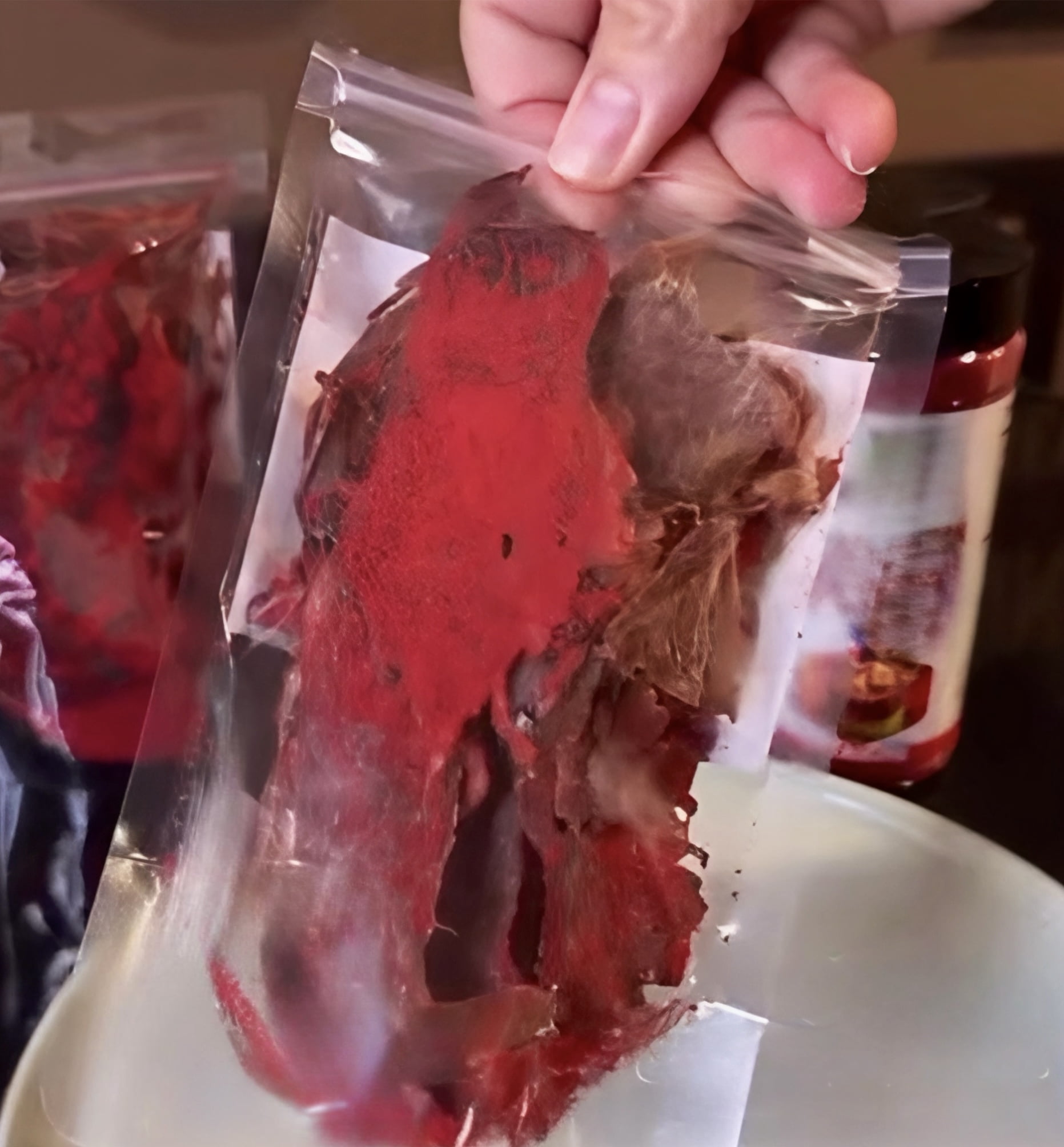 carne seca crunchy premium beef jerky red powder fuego hot mexican snack Texas made 2.6 oz.