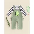 thumbnail image 3 of Suagox Baby Girls Boys Romper Stripe Print Dinosaur Fake Two-Pieces Long Sleeve Crew Neck Jumpsuits Fall Clothes Infant Bodysuits for 0-18 Months Baby, 3 of 10