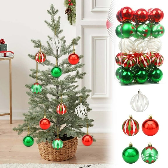 30 PCS Christmas Candy Ornaments Christmas Tree Glitter Hanging Decorations Shatterproof Ball Ornaments Festival Home Decors for Holiday Wedding Party 6cm