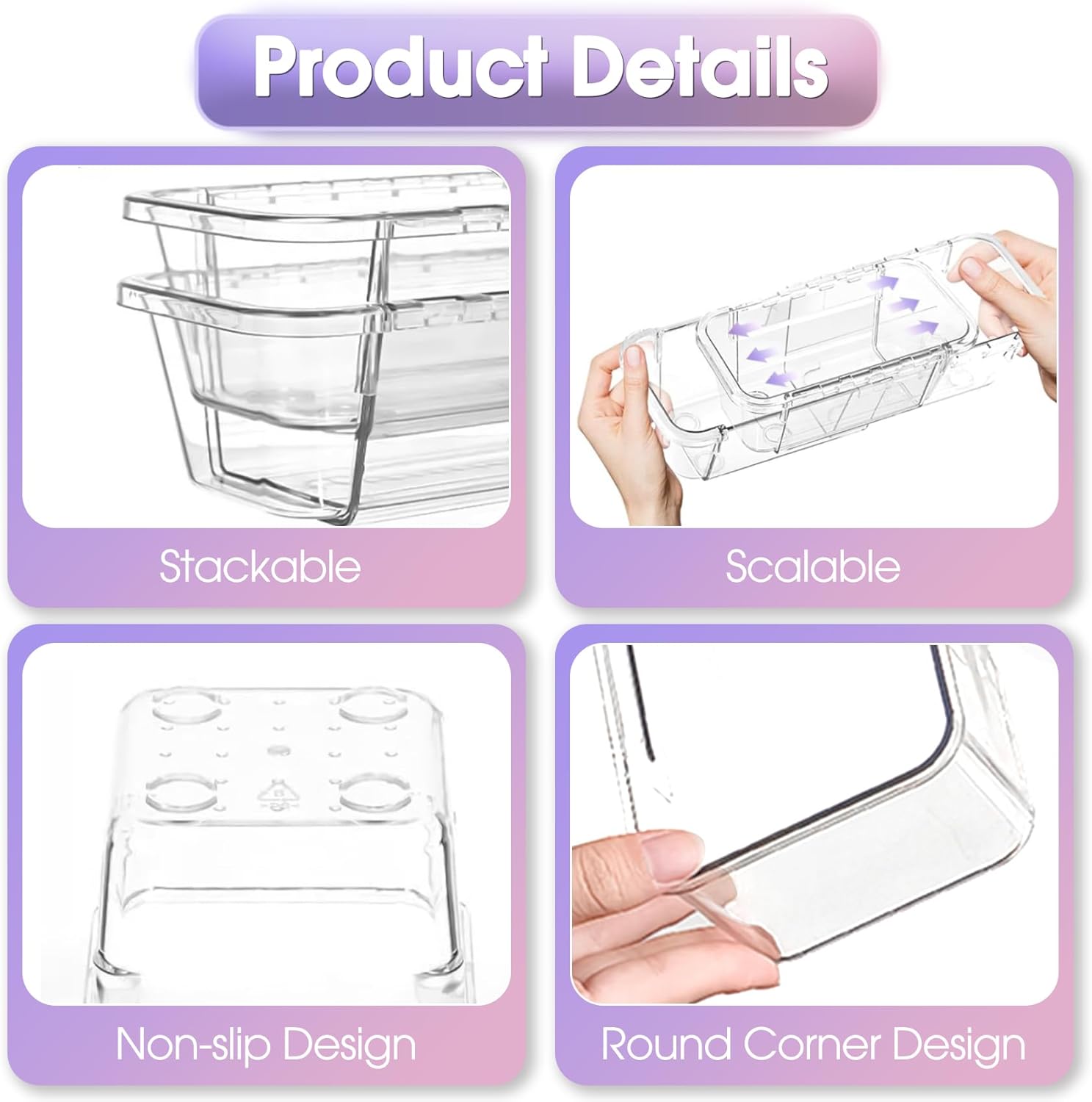 SSAWcasa 25 Pcs Extendable Clear Drawer Organizer, Adjustable Vanity Storage Box, 3-Size Desk Drawer Organizer, Non-Slip Storage Bins for Cosmetics, Jewelries, Stationeries, Tools, Cutleries