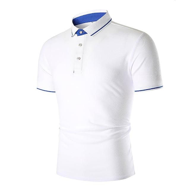 Aqestyerly Men Short-Sleeved Turn-Down Collar Patchwork Buttons Blouse Polo-Shirt tops