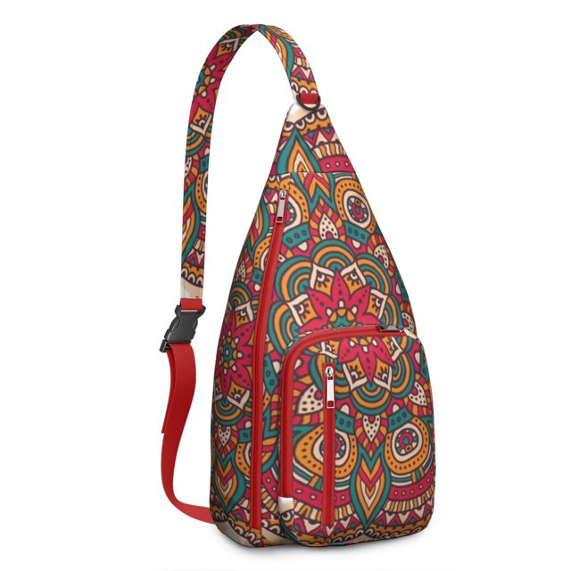 Abstract Mandala Sling Backpack - Boho Chic Geometric Print Crossbody Bag, Hidden Anti-Theft Pockets