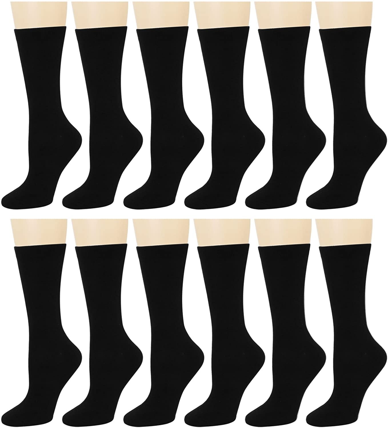 12 Pairs Women's Crew Socks Fancy Novelty Designed Size 9-11 Black ...