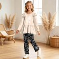 thumbnail image 2 of OJSFQUFP Girls Flutter Long Sleeved Top Slim Fit Trousers for Home Outdoor Wear Casual and Stylish Bow Print Girls 2Piece Set, 2 of 5
