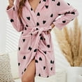 thumbnail image 7 of Arlun Plush Short Hooded Robes for Women Heart & Striped Graphic Long Sleeve Fuzzy Bathrobes Shawl Collar Soft Warm Cozy Wrap Loungewear Sleepwear Robe with Belt and Pockets 2-Pink S, 7 of 7