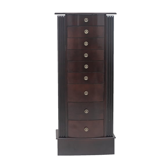 Antique Walnut Jewelry Armoire Cabinet with 8 Drawers & Side Necklace Storage, Velvet Lined Organizer Stand (16.9"W x 11.8"D x 39.8"H) - Elegant Home Decor