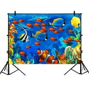 GCKG 7x5ft Sea World Photography Backdrop,Underwater World Ocean Animals Fish Coral Polyester Photography Backdrop Studio Photo Props Background