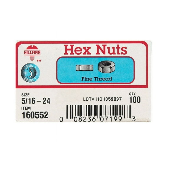Hillman 5/16 in. Zinc-Plated Steel SAE Hex Nut 100 pk