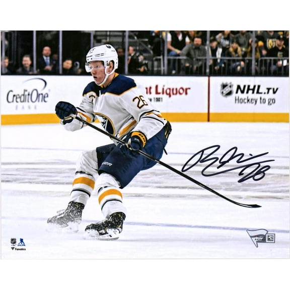 Rasmus Dahlin Buffalo Sabres Autographed 8" x 10" White Jersey Stopping Photograph - Fanatics Authentic Certified