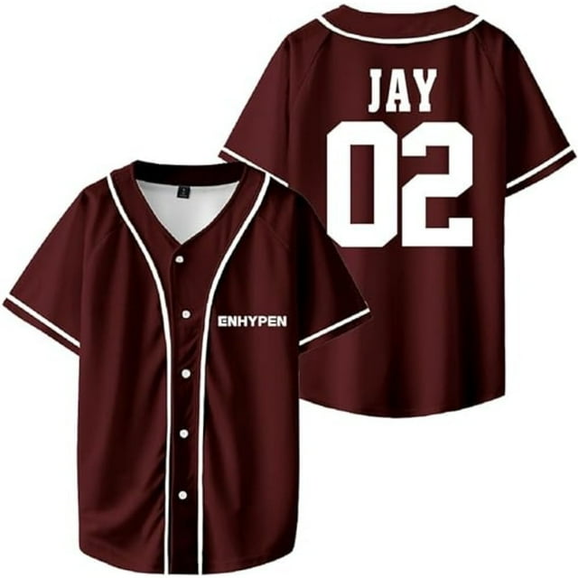 ENHYPEN Jay Merch Chemises Col en V Maillot de Baseball Chemise Femmes Hommes Mode Décontractée Manches Courtes,m,Marron