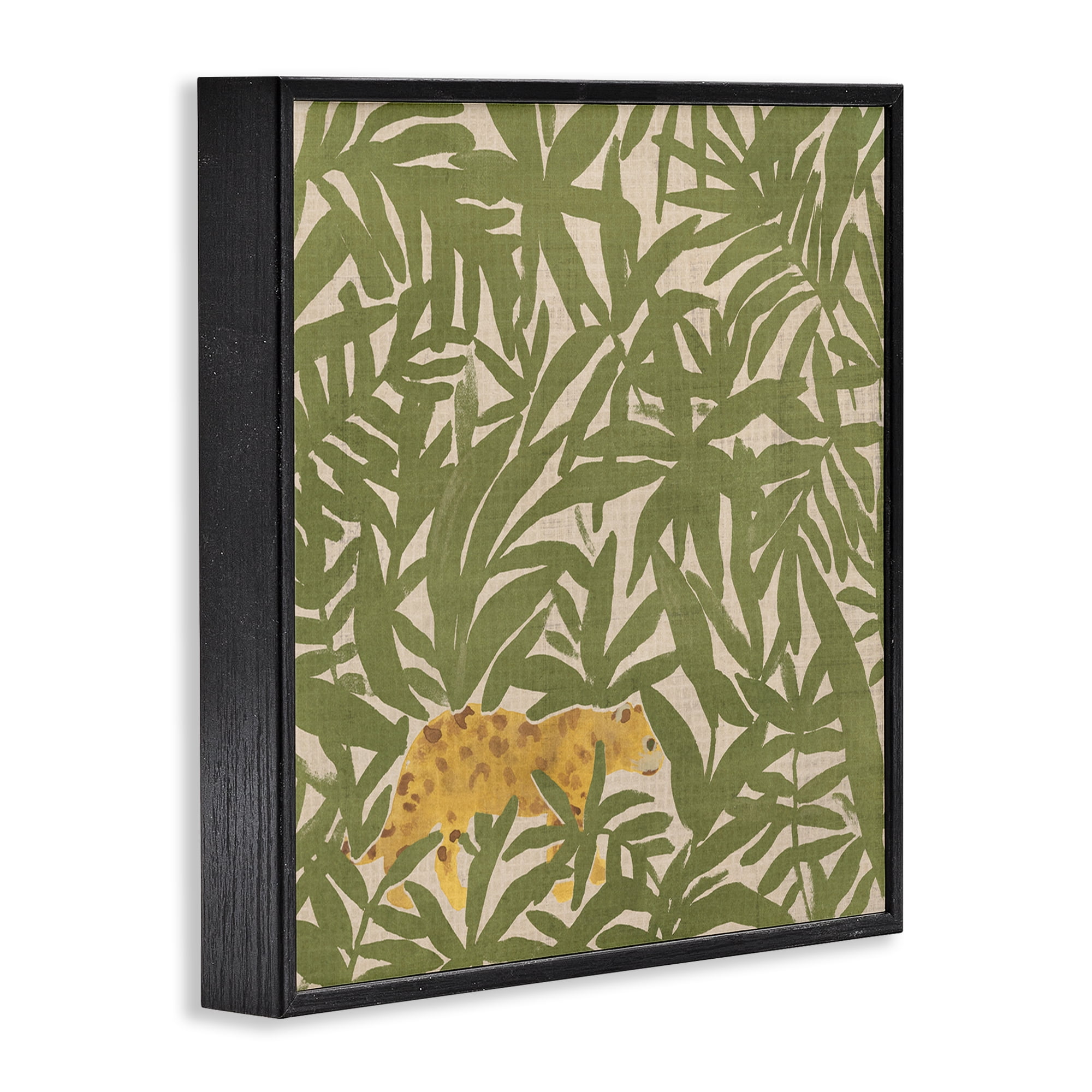 Stupell Industries Prowling Cheetah in Plants Botanical & Floral Painting Black Framed Art Print Wall Art, 17 x 17