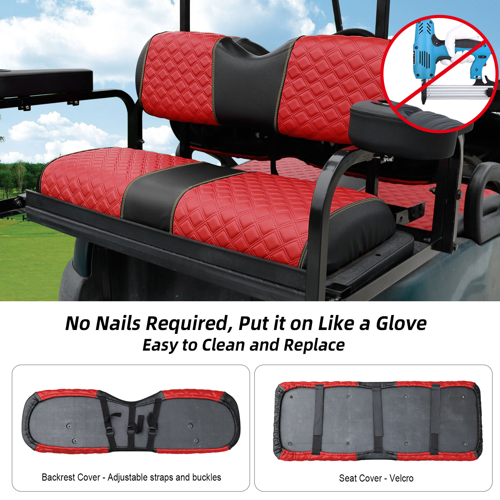 Roykaw Golf Cart Rear Seat Cover Universal Fit for Golf Cart Rear Seat Cushion, Red