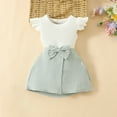 thumbnail image 2 of Odeerbi Infant Girls Skirt Outfits Summer Clothes Fashion Cotton Round Neck Ruffle Sleeve Top Bowknot Short Skirt Set Sleeveless Top 2 PCS Set 3 Months-3 Years Green, 2 of 5