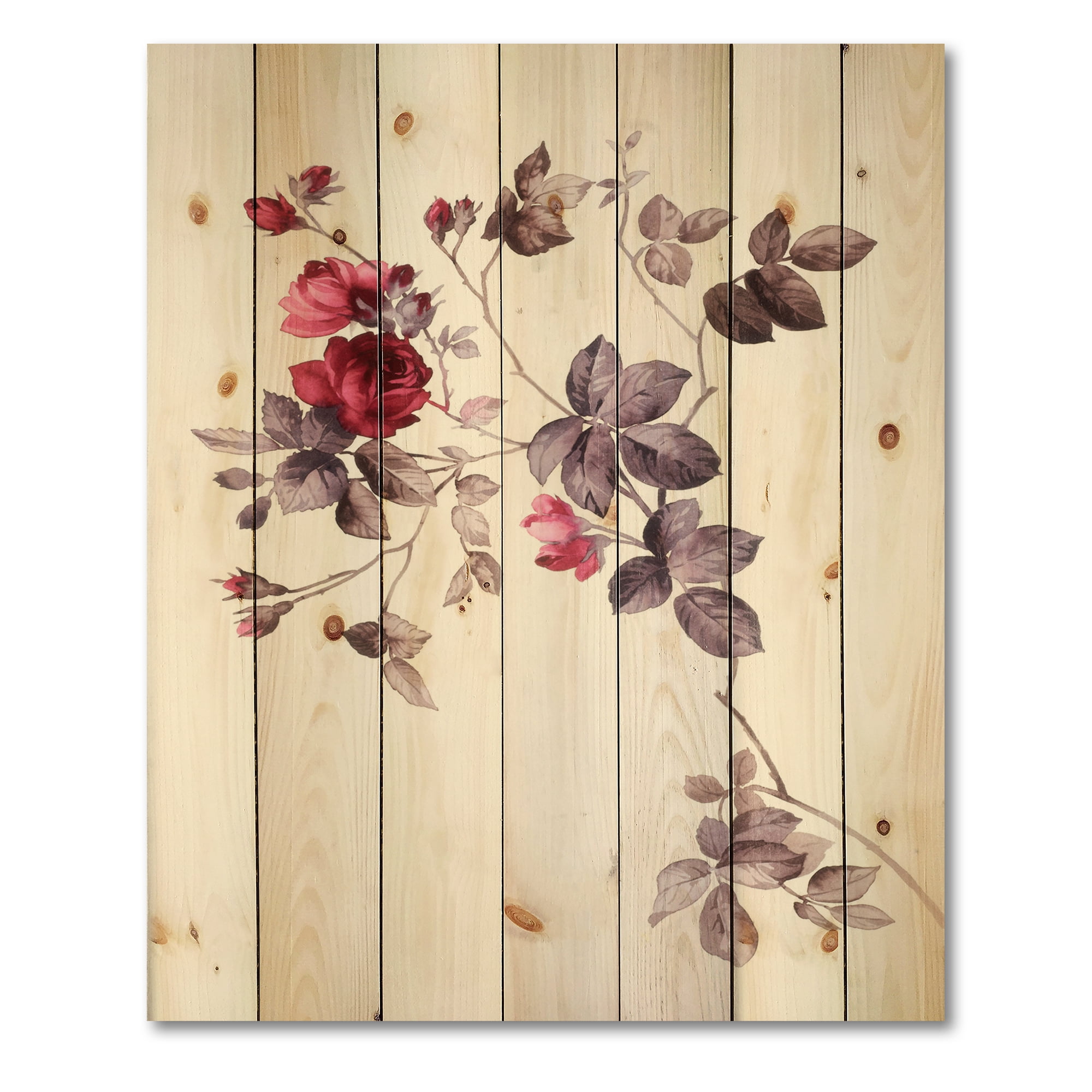 Designart 'Purple Wildflowers On White II' Traditional Print on Natural Pine Wood