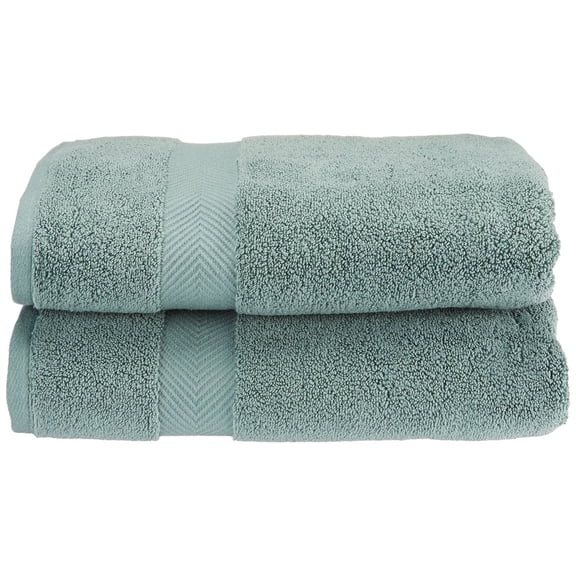 Zero Twist 575 GSM 100% Combed Cotton Chevron Border 2-Piece Bath Towel Set Jade