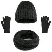 SWTROOM 3 Pcs Knit Beanie Hat Scarf and Glove Set for Men and Women, Winter Caps Neck Warmer with Touchscreen Gloves