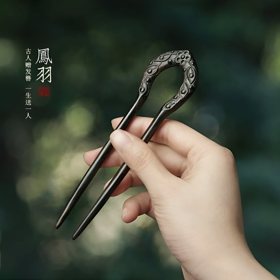 VANIDO U Shape Sandalwood Hair Pins For Women Carved Decorative Chinese Style Hair Sticks For Long Hair Buns Simple Hairpins